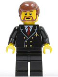 LEGO air048 Airport - Pilot with Red Tie and 6 Buttons, Black Legs, Reddish Brown Hair, Brown Beard Rounded