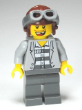 LEGO cty0282 Police - Jail Prisoner Jacket over Prison Stripes, Dark Bluish Gray Legs, Aviator Cap and Goggles, Missing Tooth