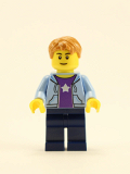 LEGO hol084 Boy, Bright Light Blue Hoodie with White Star, Dark Blue Legs, Medium Dark Flesh Hair Short Tousled with Side Part