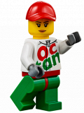 LEGO rac060 Race Car Female Mechanic, White Octan Race Suit with Silver Zipper, Red Cap with Hole, Peach Lips