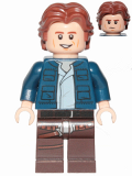 LEGO sw1021 Han Solo, Dark Brown Legs with Holster Pattern, Dark Blue Jacket, Wavy Hair, Smile / Frown